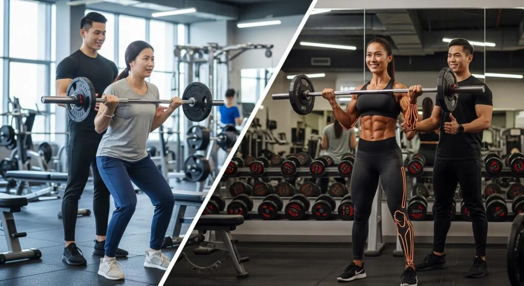 Individual lifting weights in a gym, illustrating physiological changes from personal training